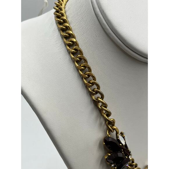 J. Crew Vintage Art Deco Blue Brown Rhinestone Stacked Statement Necklace - Picture 4 of 10